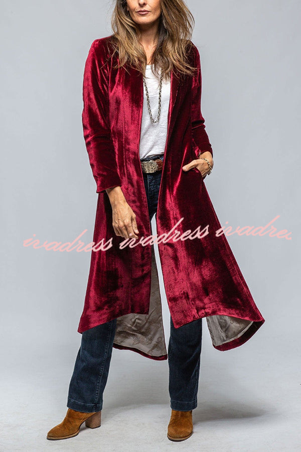 Vintage Velvet Long Loose Pocket Slit Coat