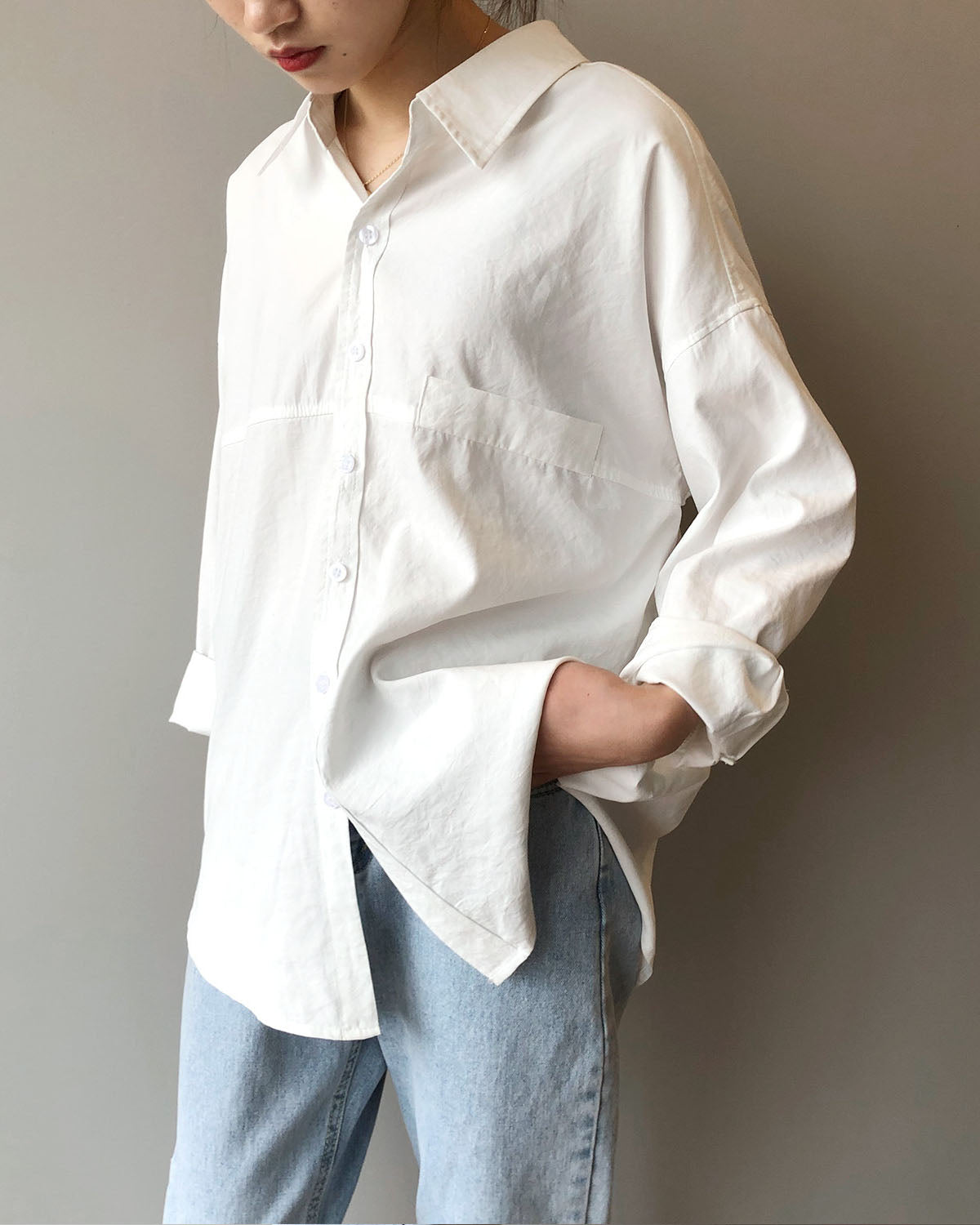 Cotton-look suede silhouette long-sleeved retro shirt