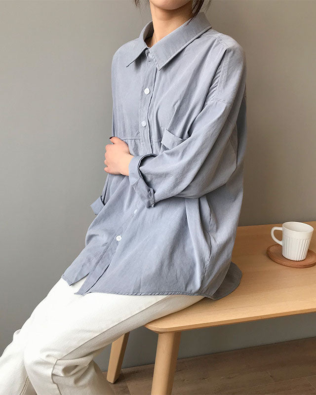 Cotton-look suede silhouette long-sleeved retro shirt