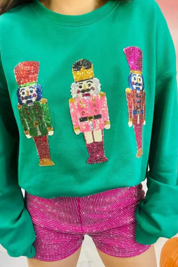 Nutcracker Sequin Round Neck Long Sleeve Sweatshirt