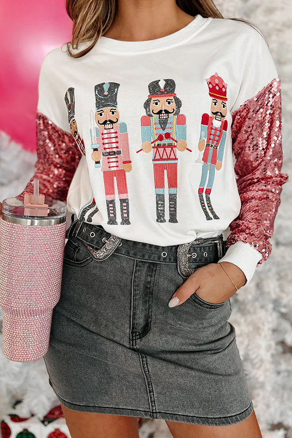 Shiny New Toys Sequined Nutcracker Pullover Sweatshirt