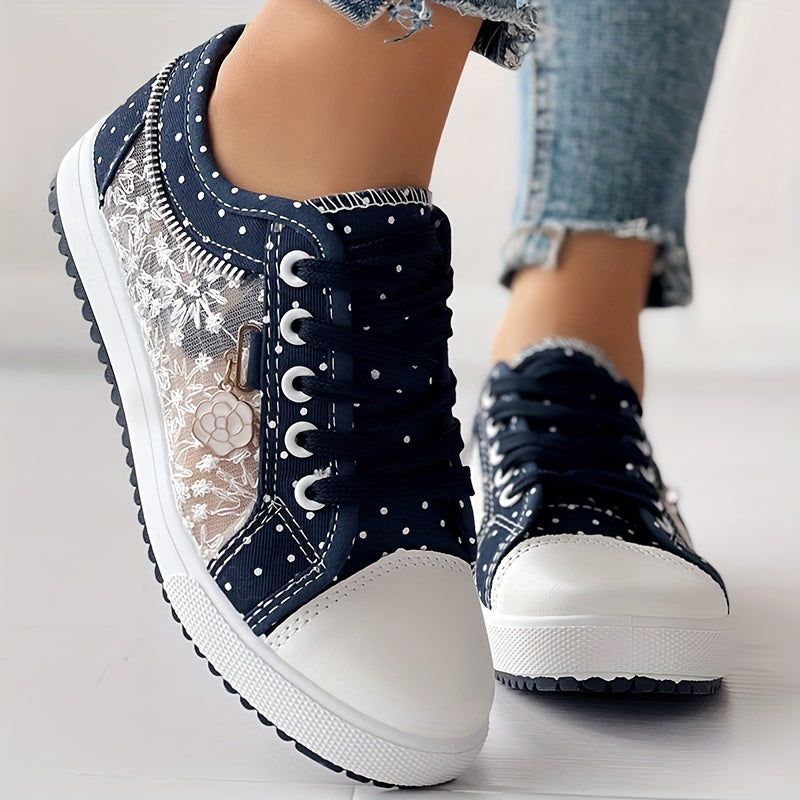 Round Toe Lace Up Low Top Mesh Flat Sneakers