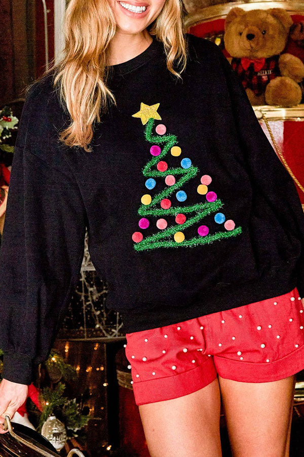 Rainbow Christmas Tree Lurex Pullover Long Sleeved Sweatshirt