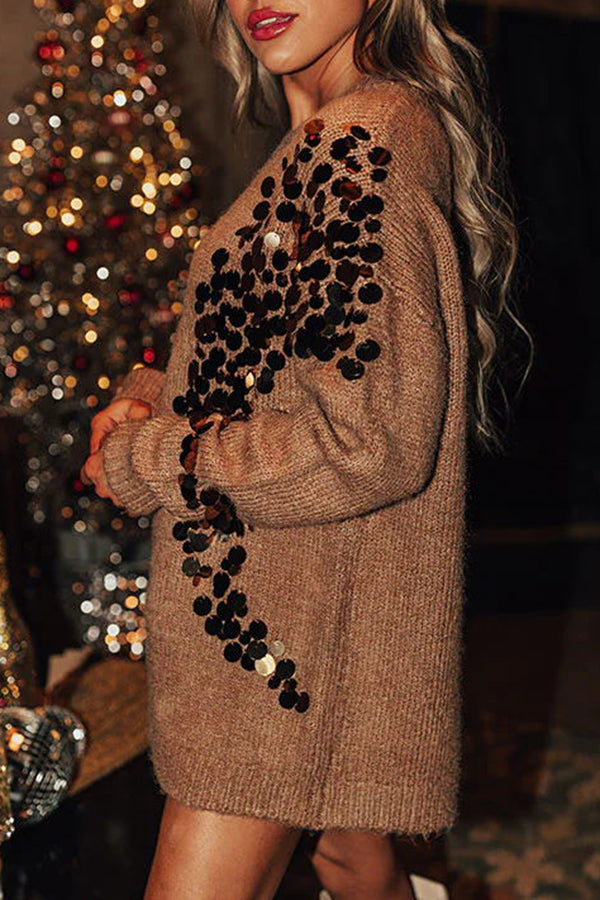 Feel Festive and Cozy Knit Sequin Loose Pullover Sweater