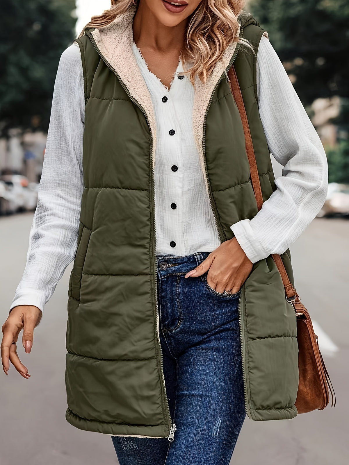 Reversible Sleeveless Hooded Vest Coat