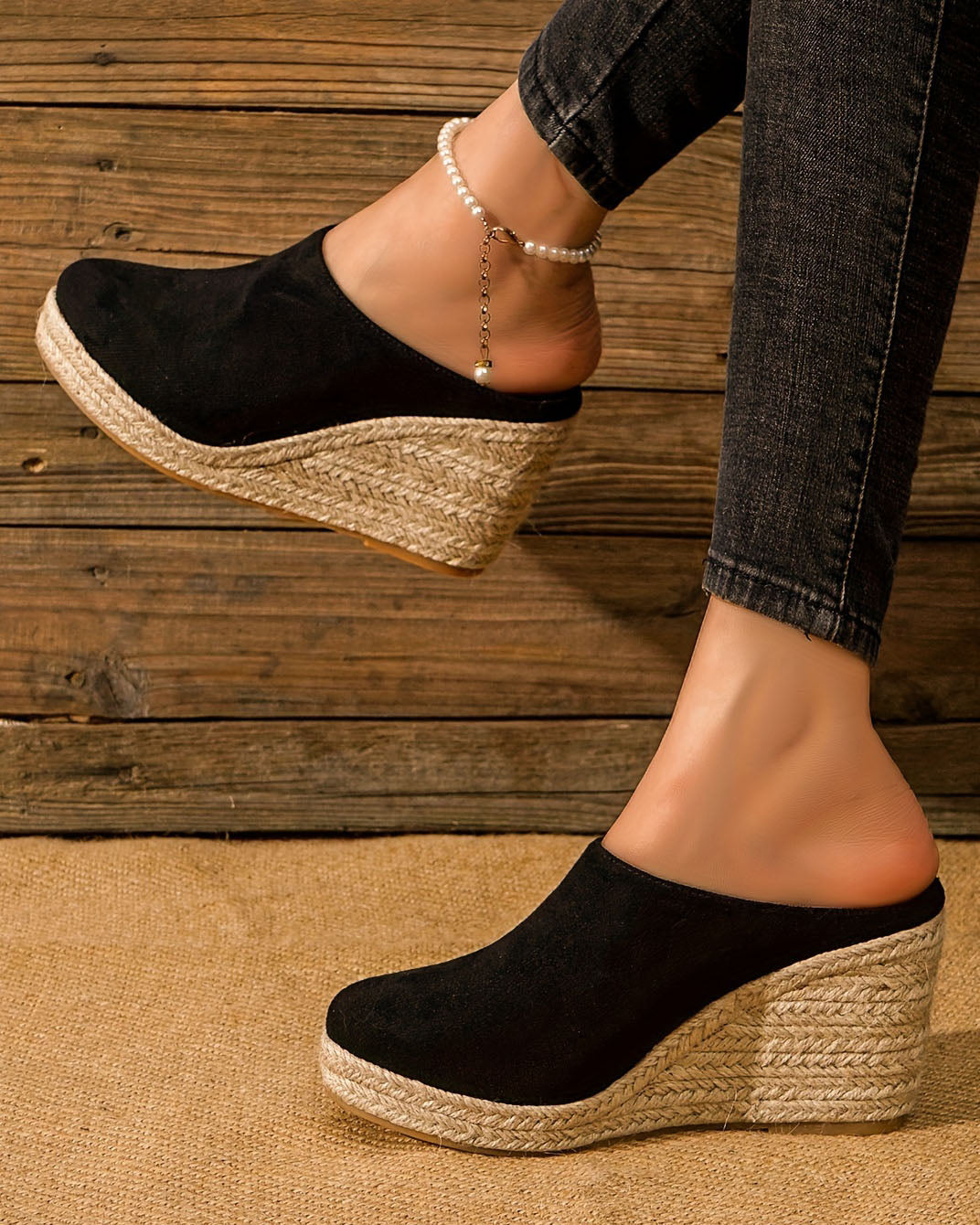 Comfy Closed Toe Backless Slip Espadrille Wedge Sandals