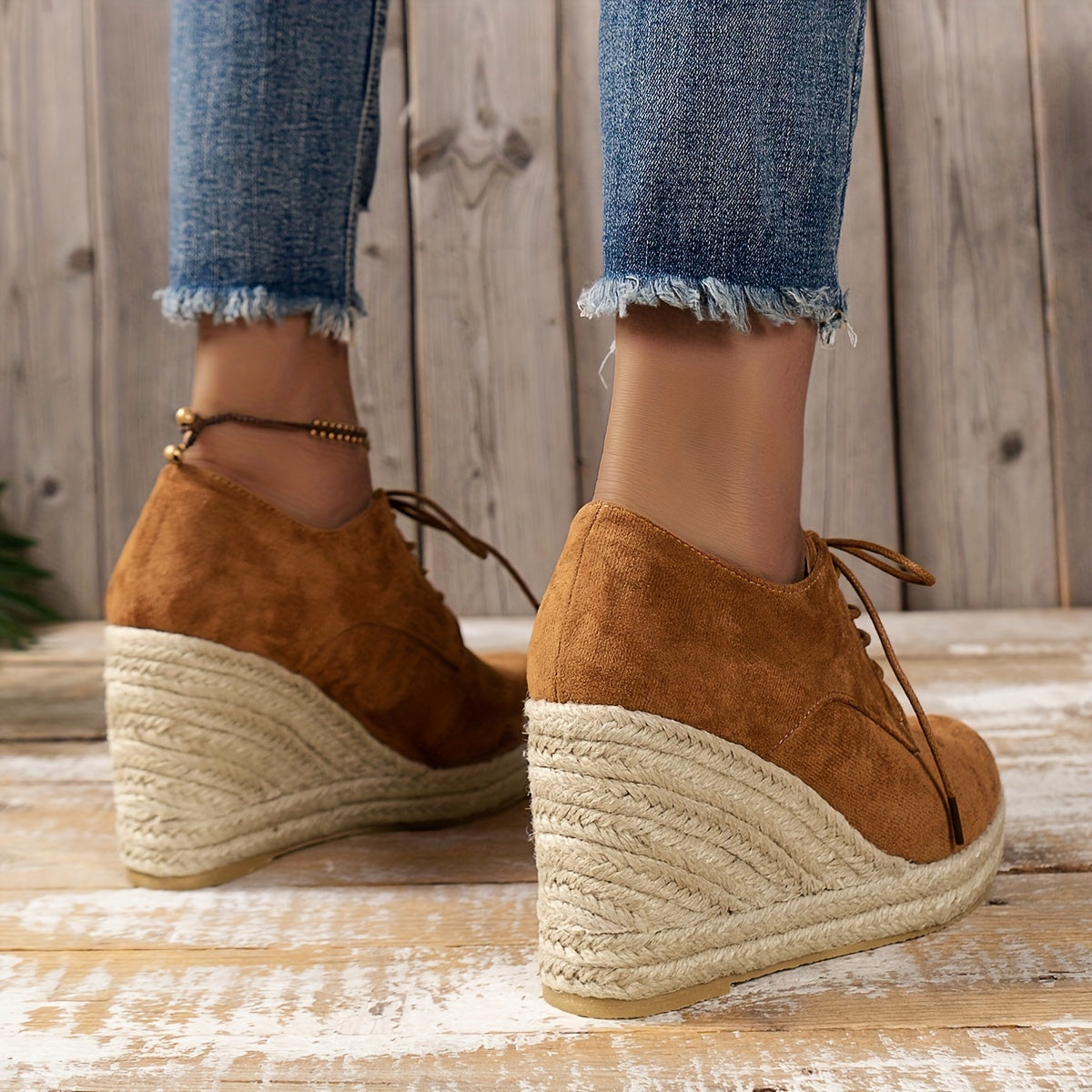 Espadrilles Round Toe Lace Up Low-top Platform Wedges