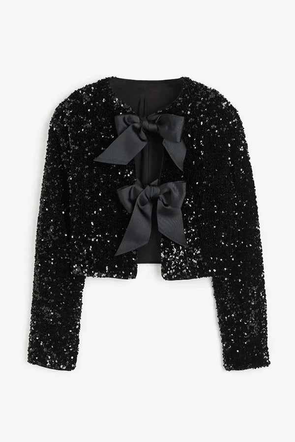 Two Ways To Celebrate Tie-front Bow Sequined Jacket