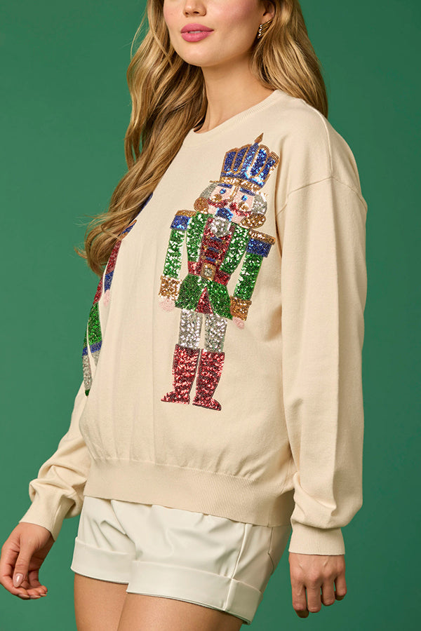 Christmas Soldier Sequined Fashion Casual Sweatshirt