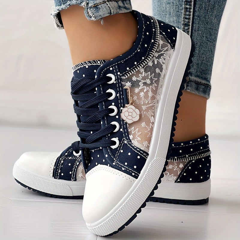 Round Toe Lace Up Low Top Mesh Flat Sneakers