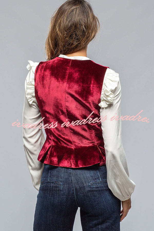 Retro Gold Velvet V-neck Sleeveless Vest