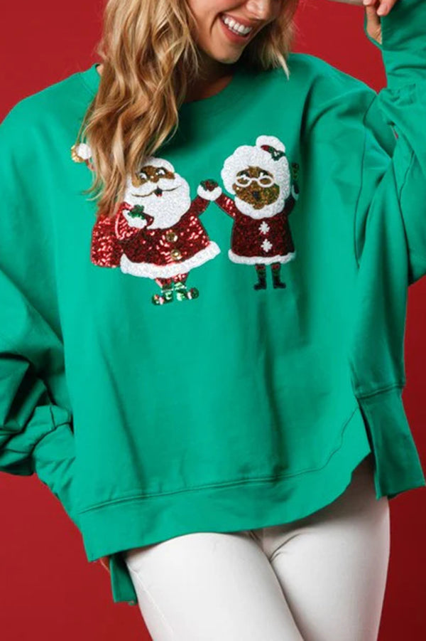 Christmas Santa Sequined Casual Loose Long Sleeve Sweatshirt