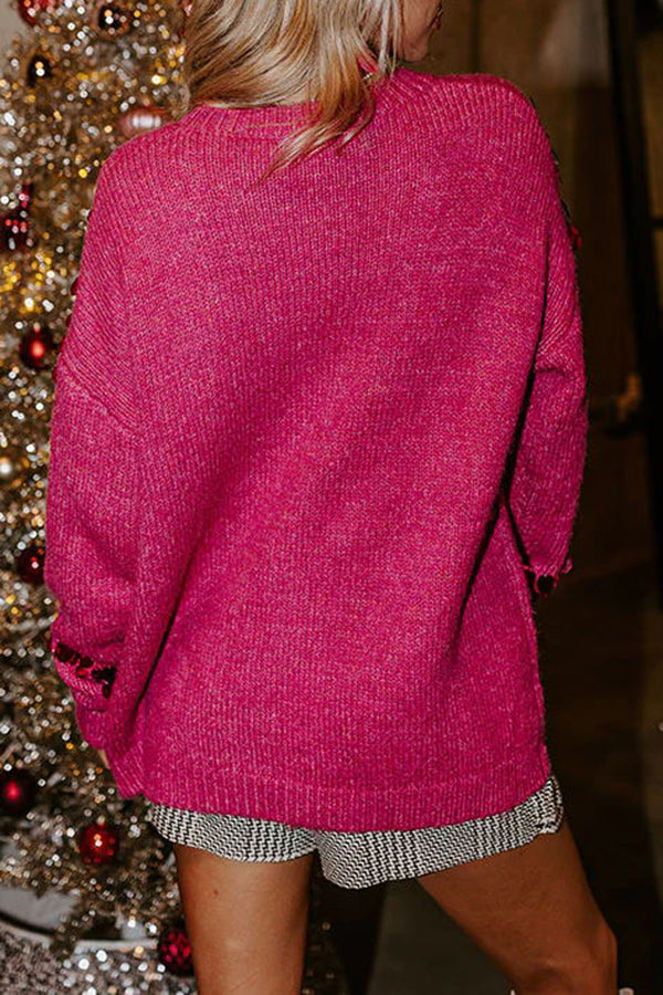 Feel Festive and Cozy Knit Sequin Loose Pullover Sweater