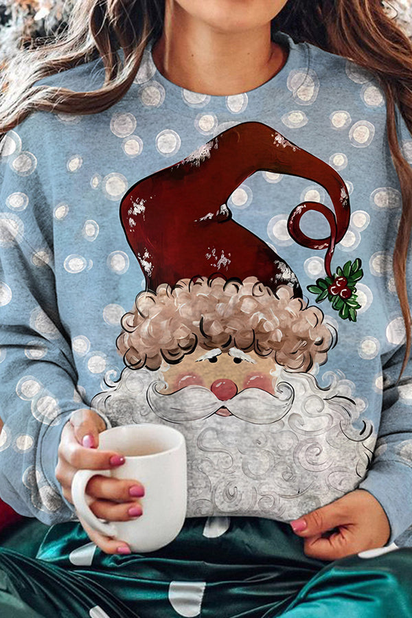 Christmas Print Round Neck Long Sleeve Pullover Sweatshirt