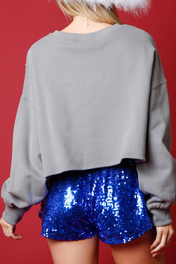 Jingle Bells Sequined Long Sleeved Pullover Sweatshirt