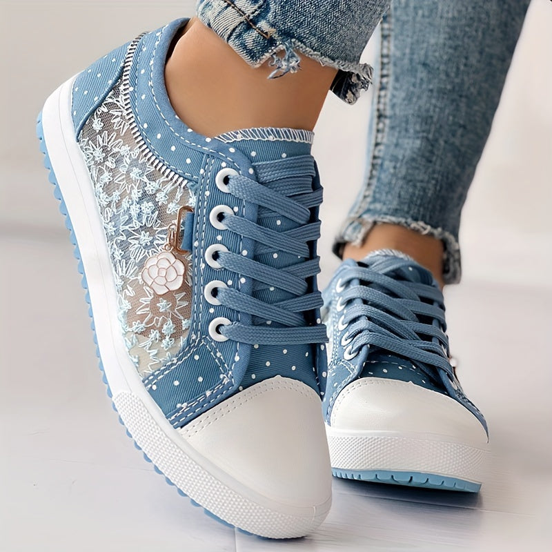 Round Toe Lace Up Low Top Mesh Flat Sneakers