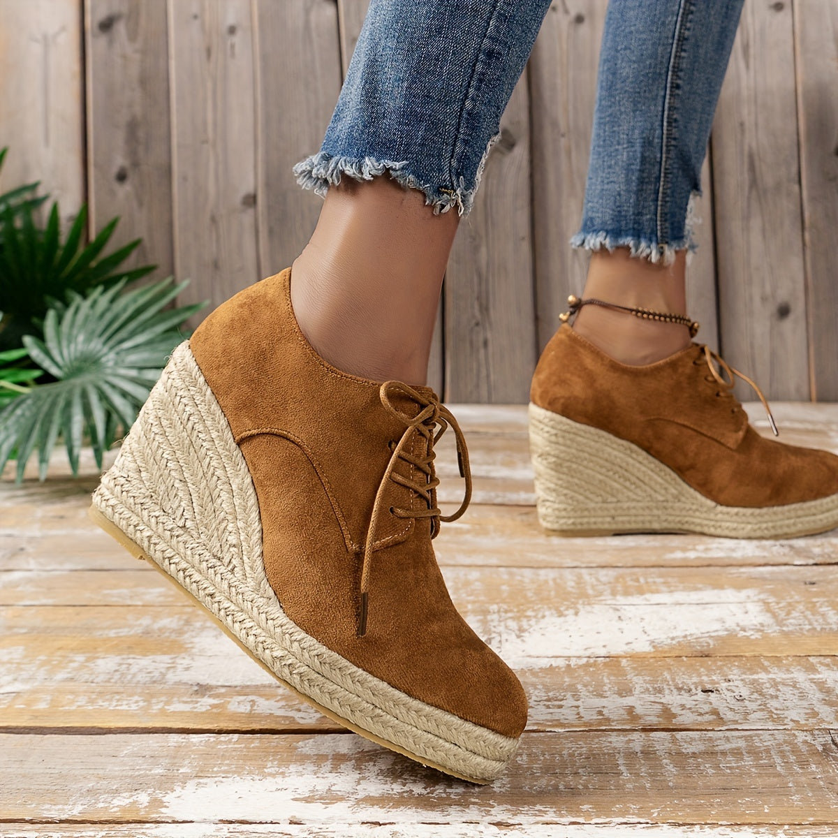 Espadrilles Round Toe Lace Up Low-top Platform Wedges