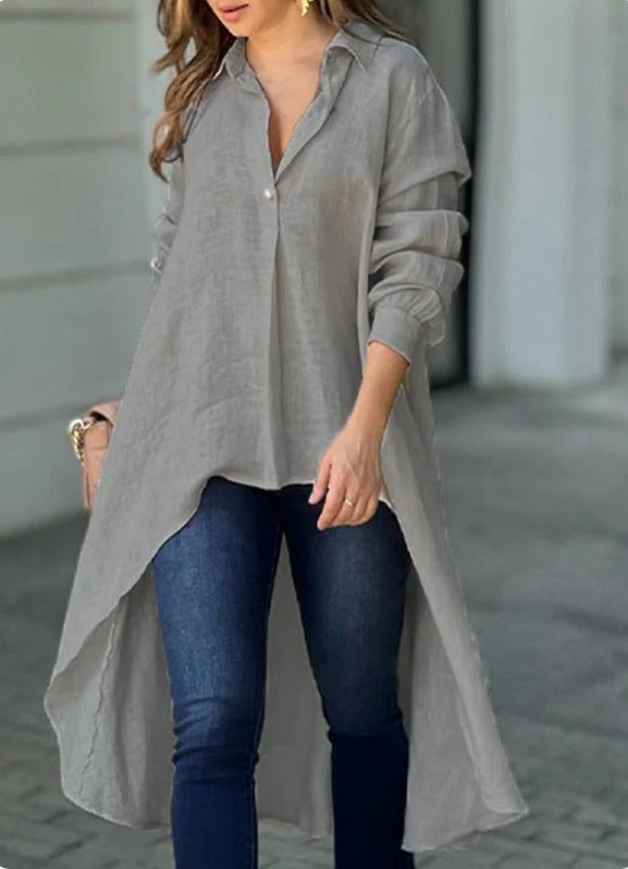 Solid color loose long back shirt