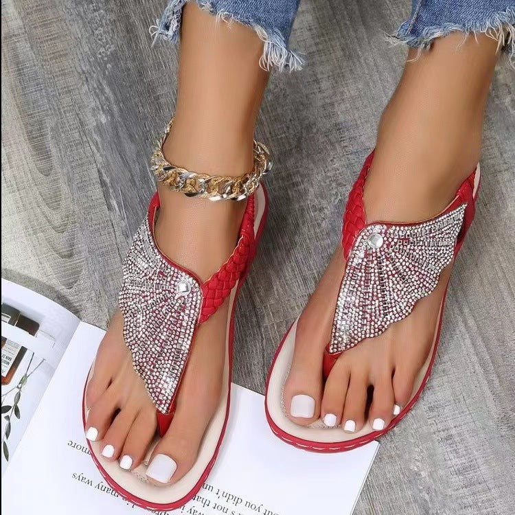 Angel Wings Diamond Embellished Flat Sandals