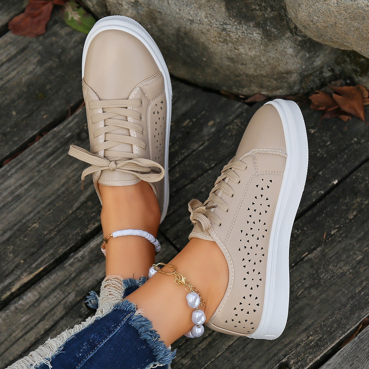 Faux leather lace-up vented sneakers