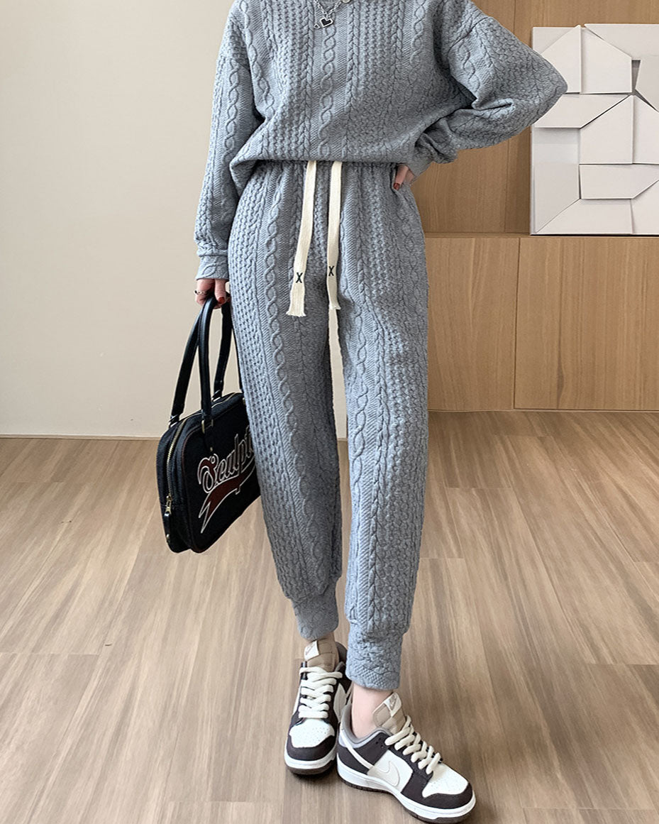 Long Sleeve Sweatshirt & Dual Pockets Pants Textured Two-piece Set