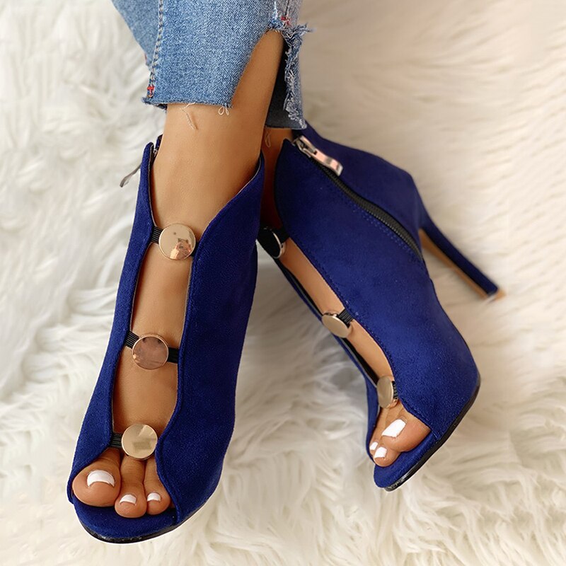 High Heels Zipper Flock Open Toe Shoes