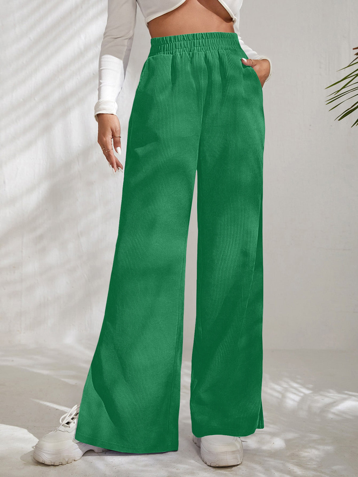 High waist corduroy slit hem trousers