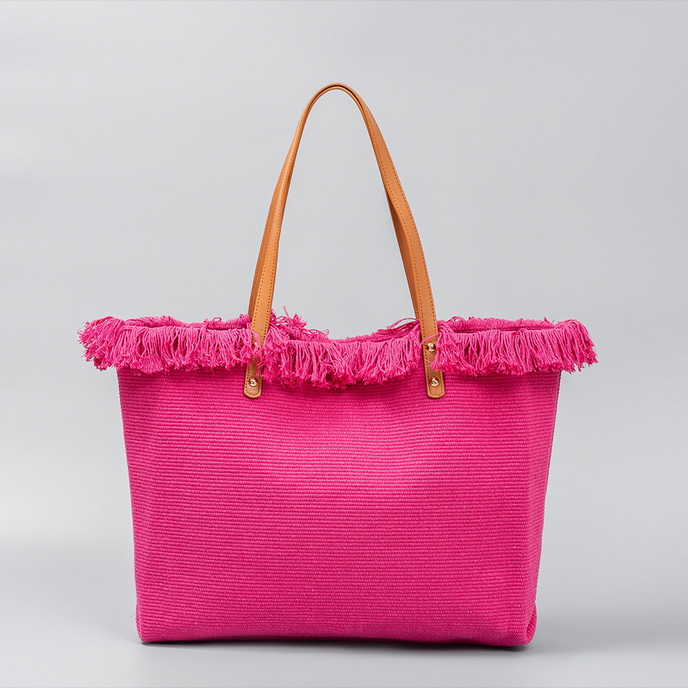 Bolso tote chic de lona con bordes con flecos