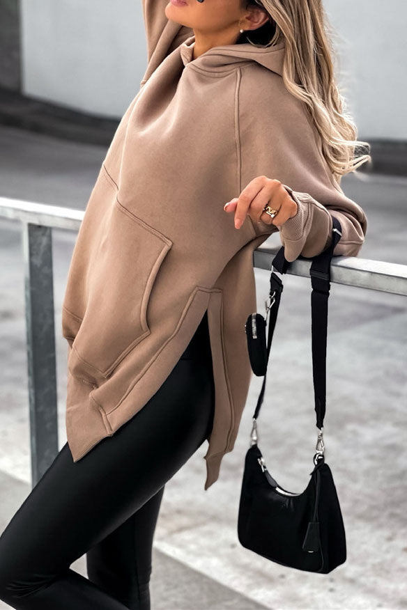 Kangaroo Pocket and Side Slits Oversized Hoodie– ShoptheCIC