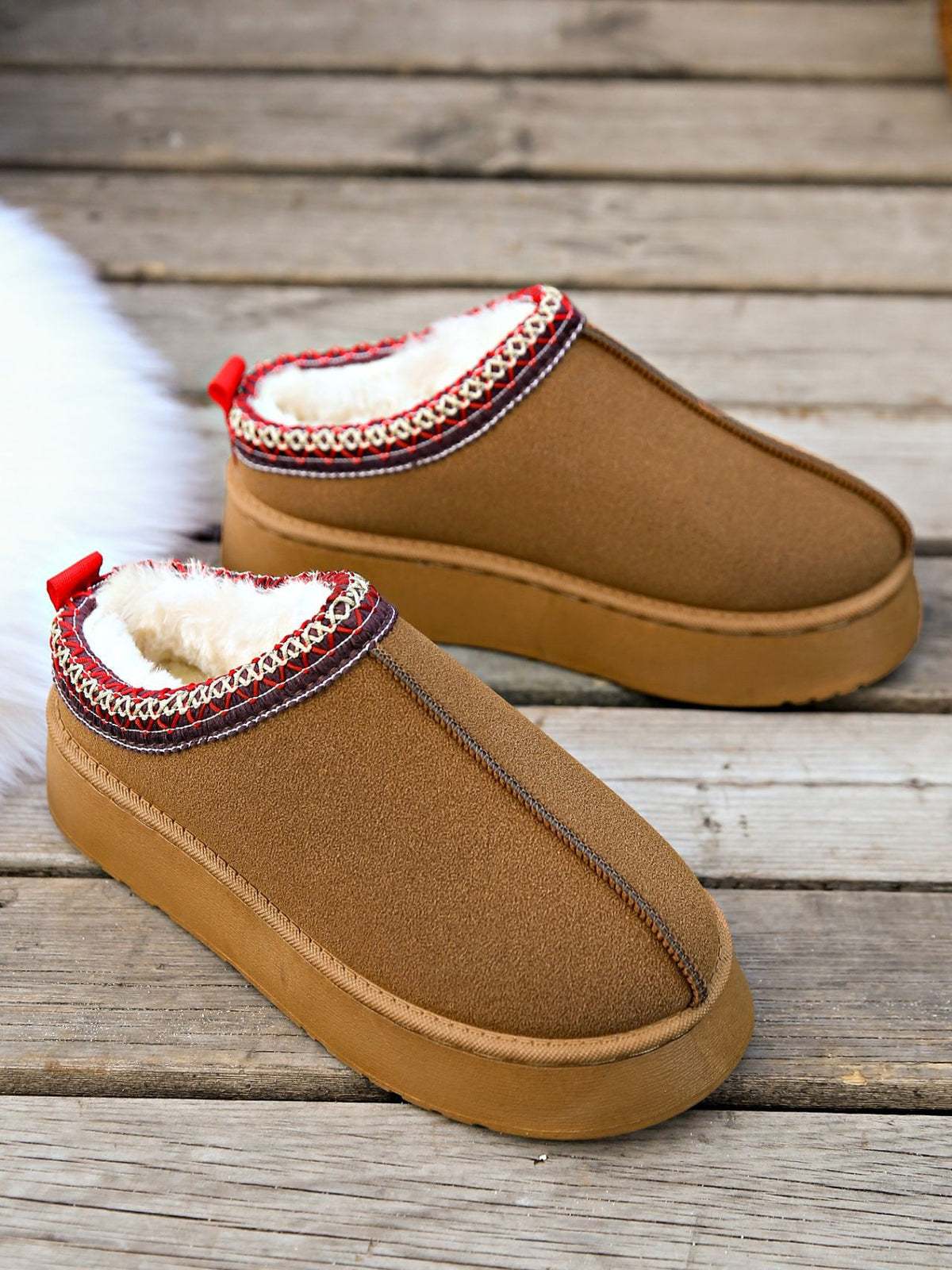 Low-top fleece lining slip-on snow boots