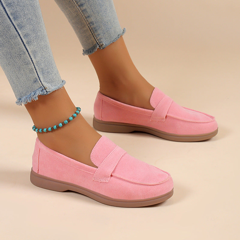 Solid color suede shallow flat loafers