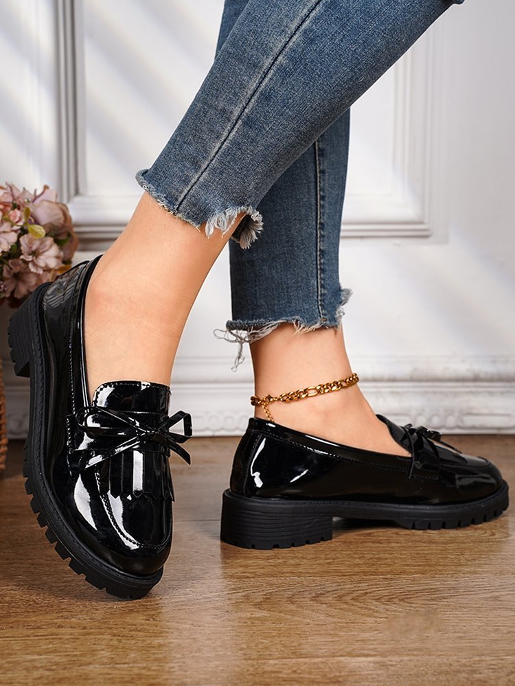 Shiny Patent Tassel Flat Loafers