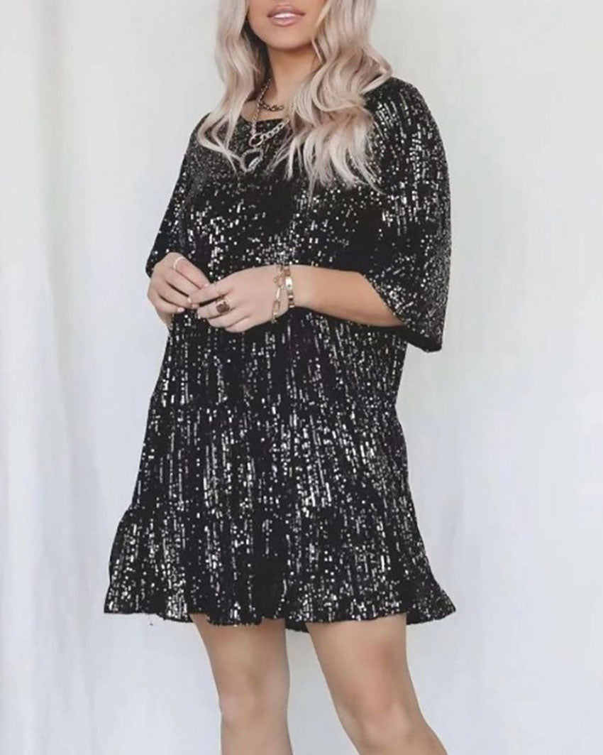 Sequin Round Neck Loose Waist Dress