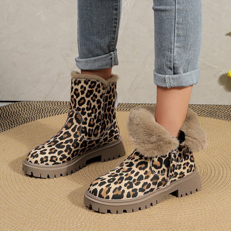 Zapatos media pantorrilla de algodón con estampado de leopardo