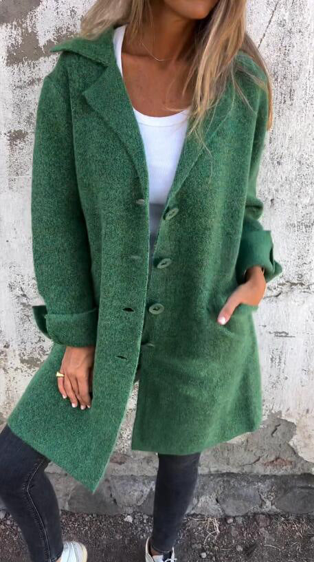 Manteau mi-long à simple boutonnage avec poche à revers de couleur unie