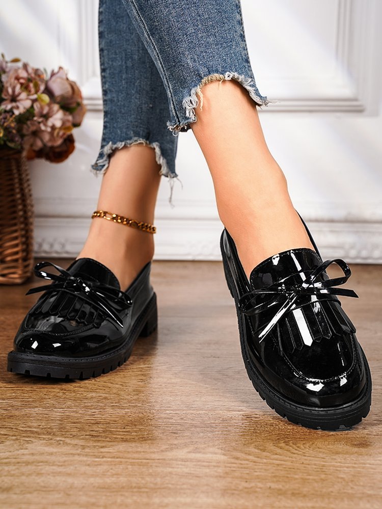 Shiny Patent Tassel Flat Loafers