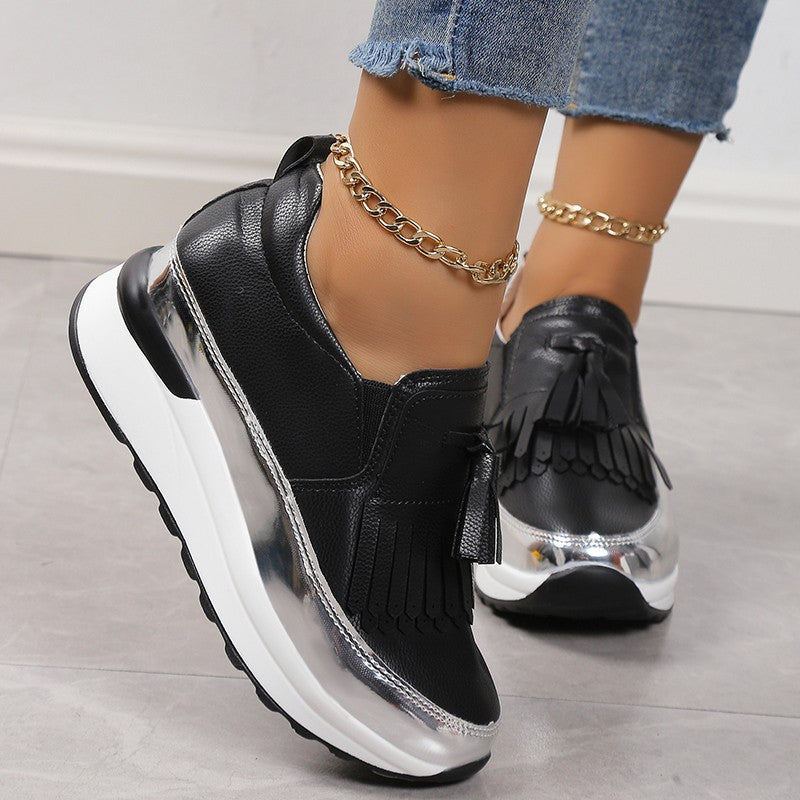 fringed glossy platform shoes