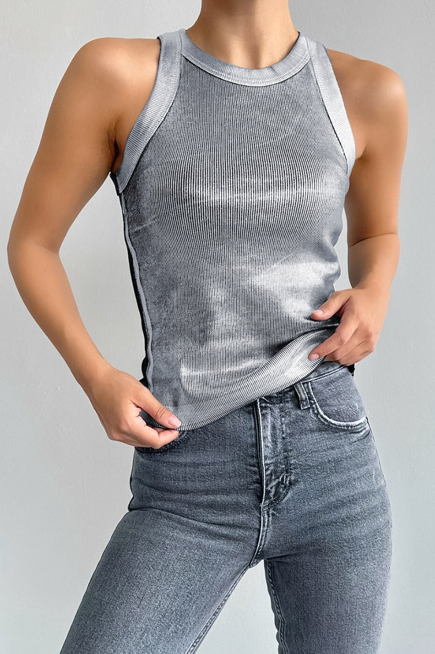 Silver Cropped Slim Fit Knit Vest