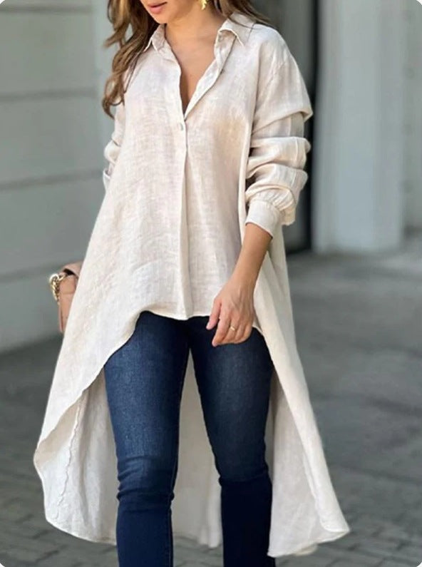 Solid color loose long back shirt