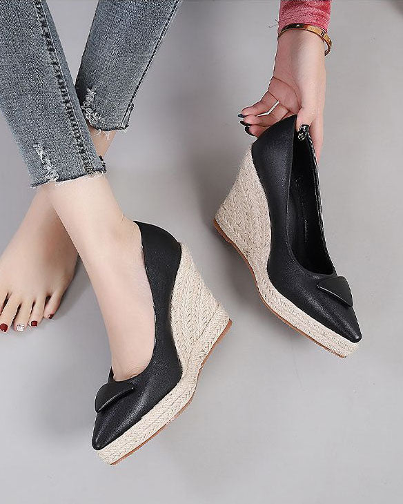 Wedge Heel Woven Straw Sole Glossy espadrilles Sandals