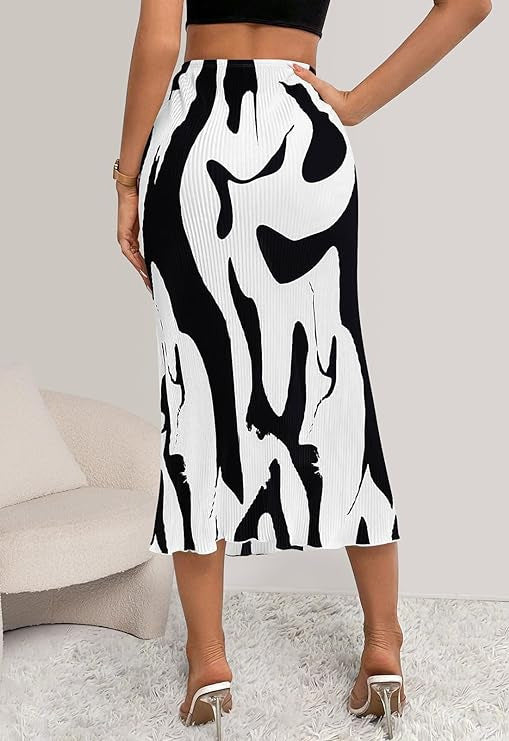 Printed High-Waisted Slim Fit Pleated Skirt