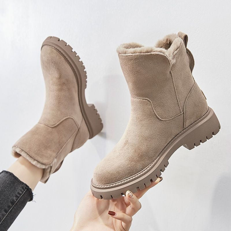 Side-zip fleece ankle snow boots