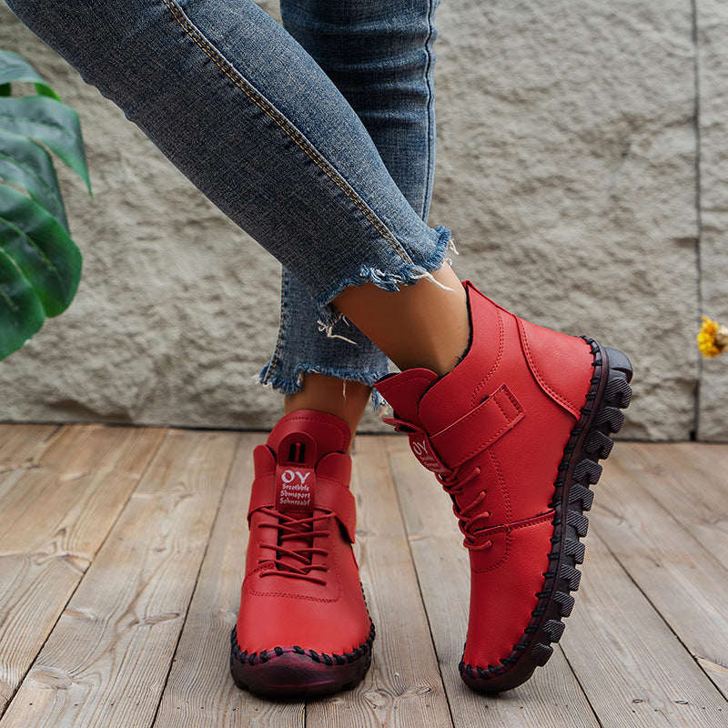 Hand-stitched velvet warm high-top shoes