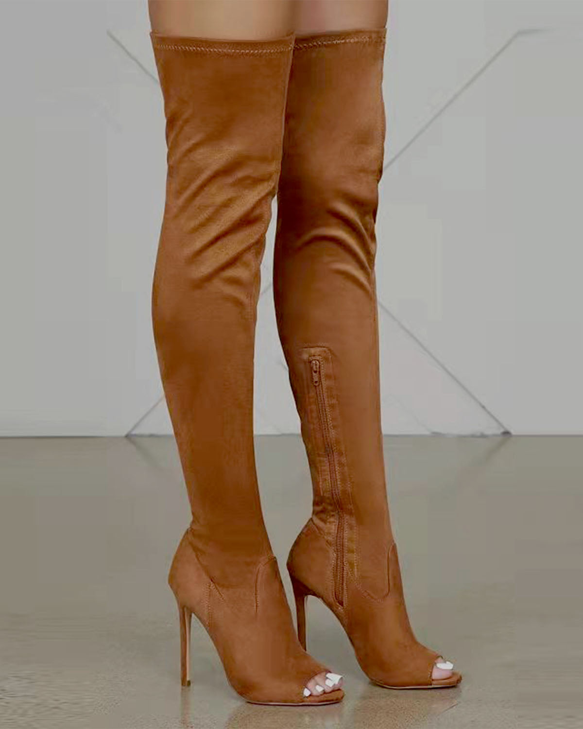 Side zipper high heel over-the-knee stretch boots