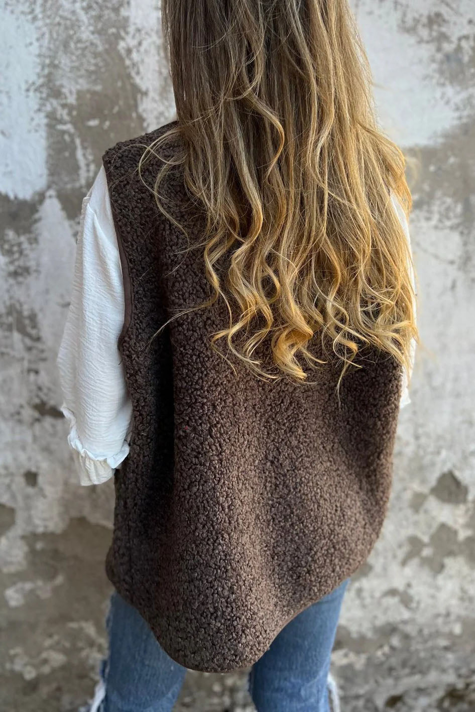 Brown Sherpa Button Vest Jacket