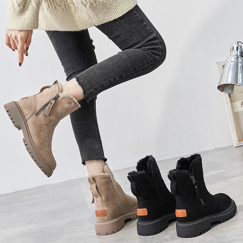 Side-zip fleece ankle snow boots