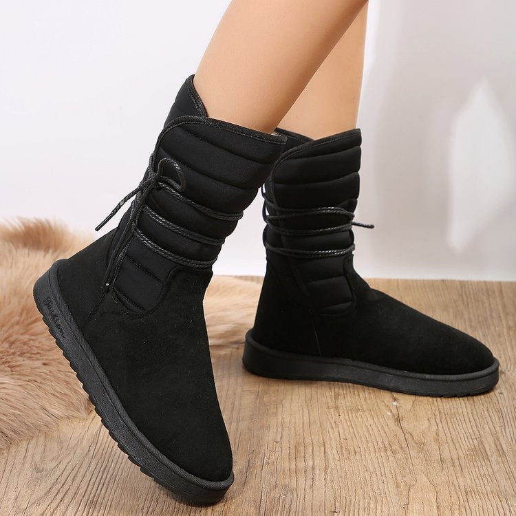 Mid-calf lace-up fleece snow boots