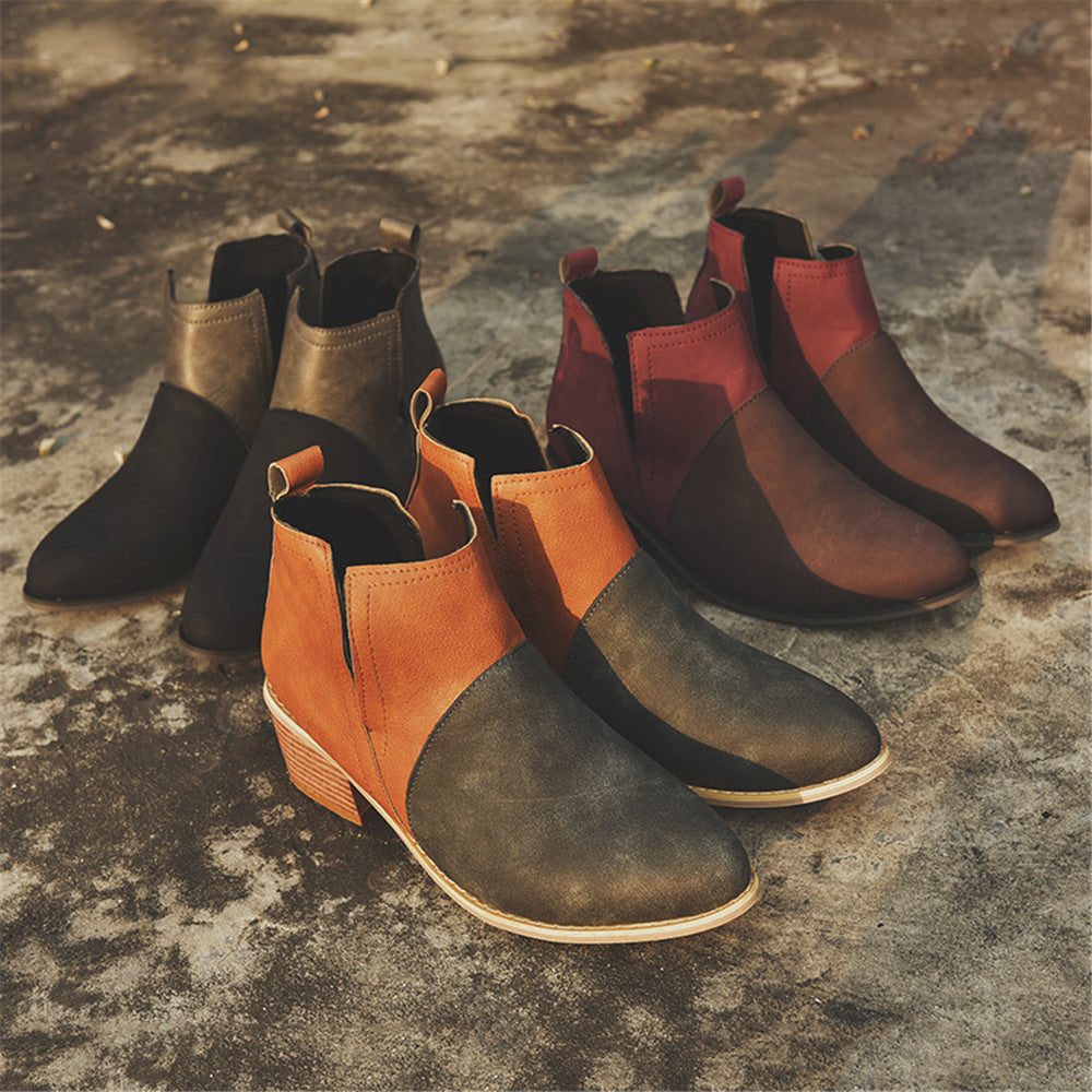 Colorblock Mid-Heel Chelsea Boots