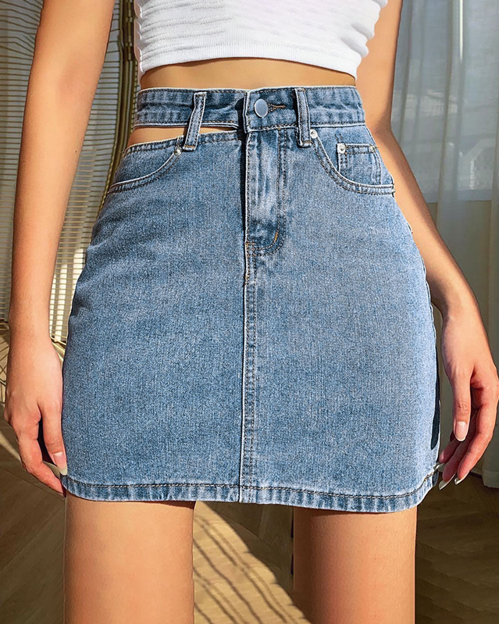 Hollow waist High waist Denim Skirt