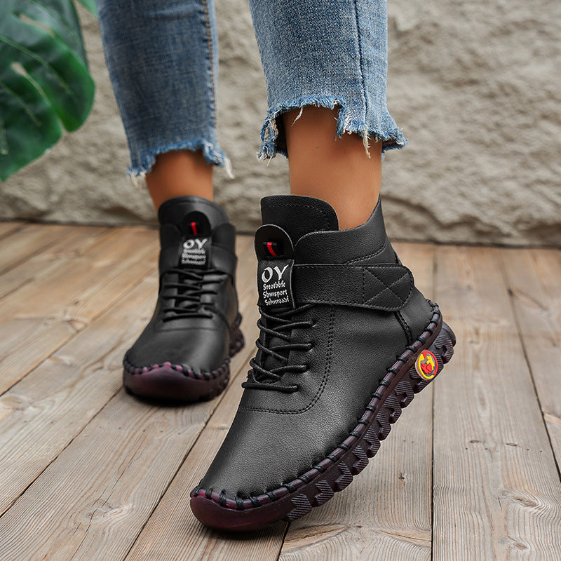 Hand-stitched velvet warm high-top shoes